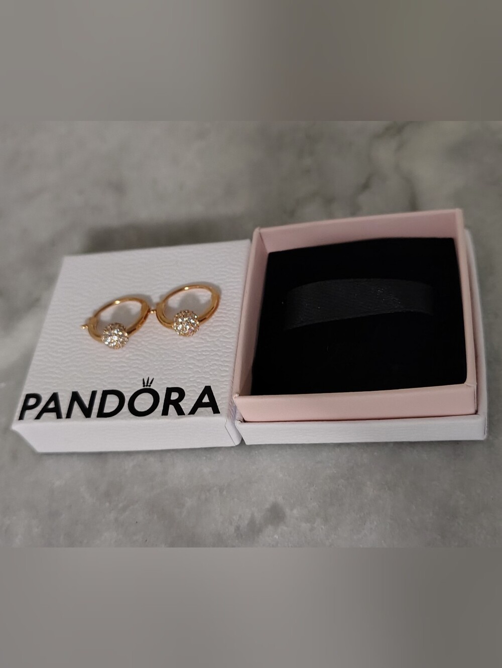 Pandora Rosegold Sparkle Ball Hoop Earrings - Pink Box - Picture 4 of 4